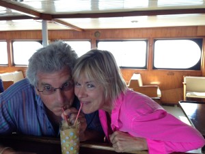 Sharing a Greek ferry frappé.