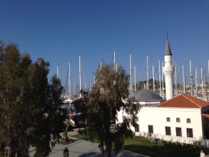 Looking onto a mosque and the marina.