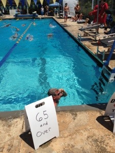 Older swimmers have a special warm-up lane.