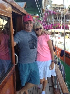 Wearing a Boston Red Sox cap on a gulet in Turkey.