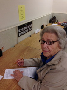 Passing the written test.