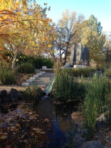 The sun rises on the "Sounds of Water" fountain at Turtle Bay. 