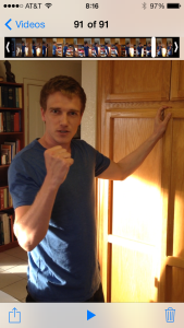 My actor son Luke takes a peak at vitamins in my kitchen cupboard.