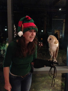 The elf and the owl at the entrance to the annual Turtle Bay Holiday Party.