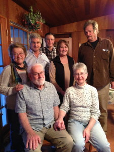Paul Hughes and his wife Pam are surrounded by former students during a literary afternoon in Redding, CA.