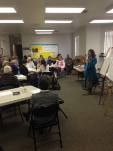 Wordsmith Susan Wooldridge address the January meeting of the Writers Forum.