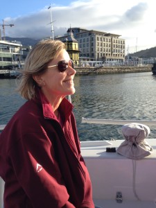 Sailing into Capetown's V&A Waterfront at sunset.