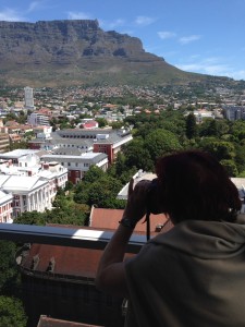 Ace African photojournalist  Marion Kaplan snaps shots of Table Mountain from the 15th floor of the Taj Hotel.