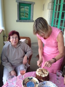 Marion Kaplan gets a birthday cake after tea at the Mount Nelson Hotel.