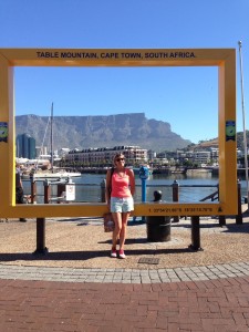 A framed Table Mountain viewed from the V&A Waterfront in Capetown. 