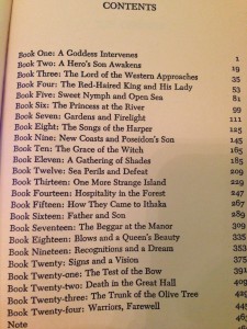 "The Odyssey" table of contents.