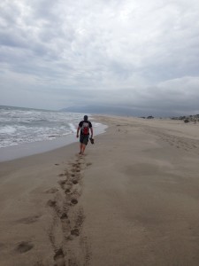 The Idiot MedTreks barefoot on the 12-kilometer long  Patara beach.