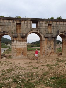 Ace MedTrekker Liz Chapin at the triumphal arch that is the symbol of Patara.