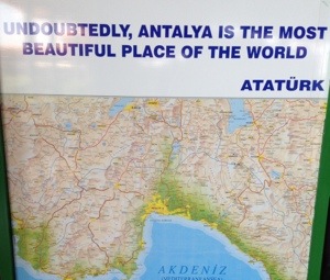 The seaside in cliffy Antalya is free from tourists in mid-May.