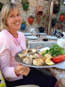 Grilled fish, calamari and baklava followed the meze.