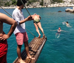 The Idiot dives into the sea for his daily Med Dip.