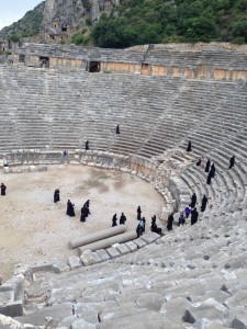 Spiritual: Romanian Orthodox nuns and monks explore the Myra amphitheater as they tour Turkey "in the footsteps of Saint Paul."