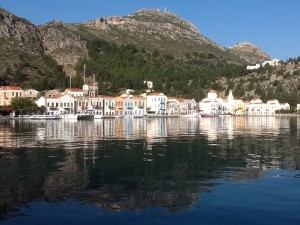 Enjoying a seaside lunch in downtown Kastelorizo after exploring a Lycian tomb.
