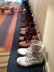 His school teaching neighbor displays over twenty pairs of Dr. Martens.