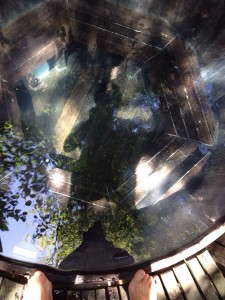 Daily reflection before weekly soak in a hot tub.