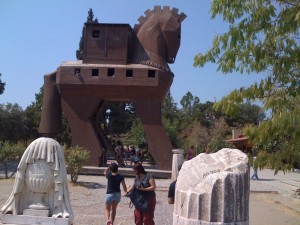 A model of the Trojan Horse at the entry to contemporary Troy.