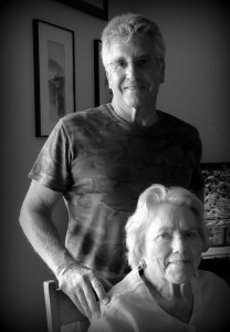 The Idiot poses with his mother during tea before heading to Texas, San Francisco, London and Turkey until her 95th birthday in seven weeks.