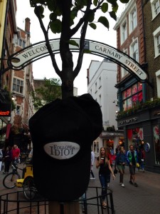 "Follow The Idiot" caps are being given to fashionable shoppers on iconic Carnaby Street during London Fashion Week from Sept. 12-16.