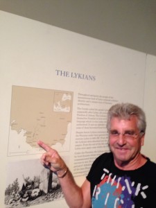 The Idiot, who will resume the MedTrek in southern Turkey on Sept. 17, points to Xanthos on a map in the British Museum.