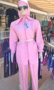 This stylish bathing costume, the type worn in the Mediterranean Sea by many Muslim women in Turkey, is priced at $31.