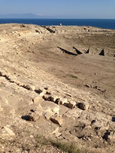 From the theater I can see the beach back towards Mersin and the mountains north of Syria.