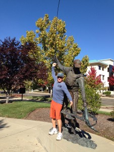 The Idiot attempts to master fly fishing by studying Ercel Johnson's "Catch & Release On The Sacramento." (Photo: Liz Chapin)