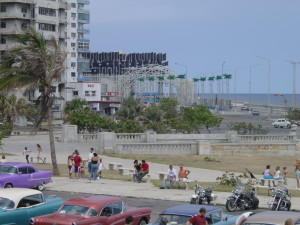 Trekking on the Havana waterfront.