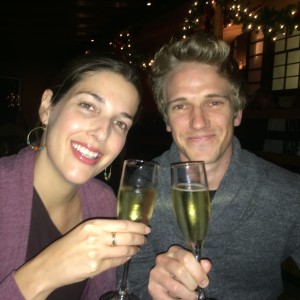 Luke and his wife Sam Dunnachie toast with Moët & Chandon at Yamiashiro's restaurant in Hollywood, CA.