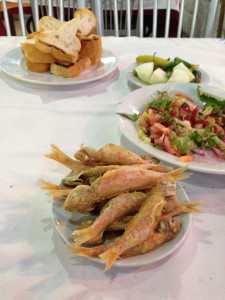 A typical fish lunch on the Turkish coast.