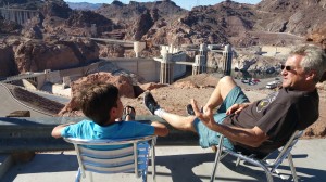 Discussing the pantheon of Greek gods with Alex Slater at Hoover Dam. (Photo: Sandra Bertagnolli)