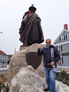 In Salem, Massachusetts, Roger Conant, who founded the bewitched city in the early 1600s, told The Idiot to "get me out of here. I can't stand these long winters any more." (Photo: Sonia Stratte-McClure)