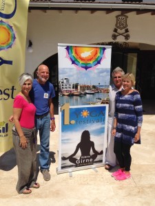 The Idiot and partner Liz Chapin (right) took an energizing breathing class led by Viola and Michael de Glanville on the inaugural day of the Kuzey Kibris Yoga Festival.