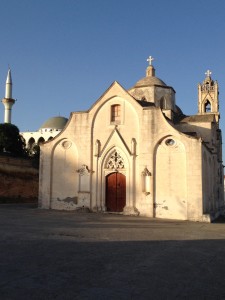 A mosque and a Greek Orthodox church in Dipkarpaz.