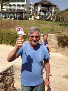 The Idiot enjoys a Rambo Special ice cream when he arrives in Paphos in southwestern Cyprus.