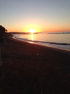 2. The Idiot took his first sunrise dip on the long beach in Limassol. 