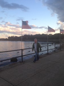The Idiot was strolling on the Atlantic Ocean within an hour of his arrival in Boston, MA. He's spending the next  two weeks on the east coast to train for his upcoming MedTrek down the coasts of Lebanon and Israel. (Photo: Liz Chapin)