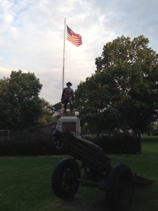 A bronze status of Civil War verter General William W. Wells in Battery Park in Burlington, VT.