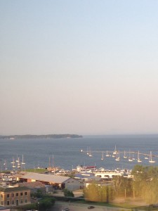 The view of Lake Champlain from The Idiot's room on the waterfront in Burlington, Vermont.