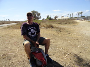 The Idiot, having trekked the length of Lebanon and northern Israel, awaiting my arrival on the beach at Haifa.  