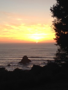 Admiring a meditative and  tranquil pre-Halloween sunset from his bedroom above Luffenholz Beach south of Trinidad, CA.