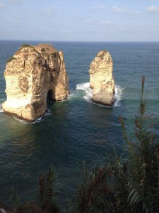 This natural rock formation off the coast of Raouché, Lebanon, is frequently called the Pigeons' Rock.