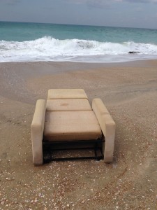 A piece of furniture on a beach near Ashdod, Israel.