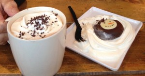 What else would anyone want on their 75th birthday party at Starbucks besides a frosted chocolate mini Snowman donut and a Peppermint Mocha with lots of whipped cream?