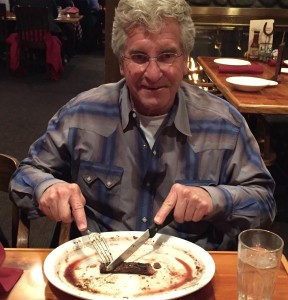 The Idiot won a family bet that he could completely finish a two-pound Black Angus top sirloin steak called "The Sheriff." (Photo: Tryg Stratte)