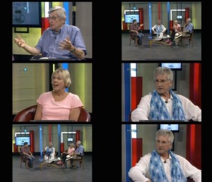 The Idiot, Liz Chapin and book editor Michael Knipe appear on the hour-long "A Cup of Conversation" television program.